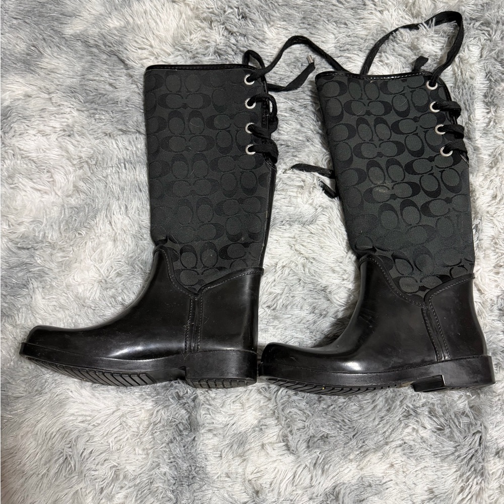 Black Patterned Knee-High Boots - image 1